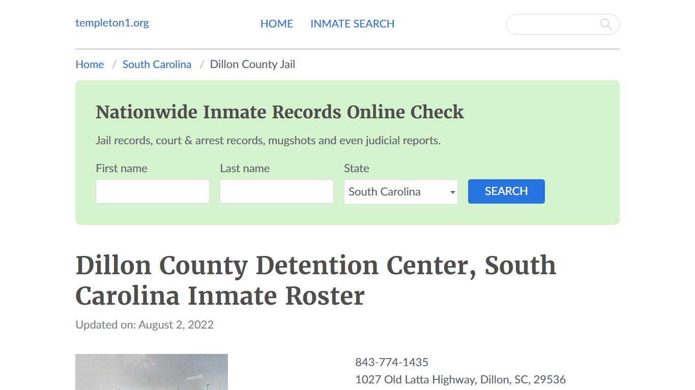 Dillon County Detention Center, South Carolina Inmate Booking - Templeton